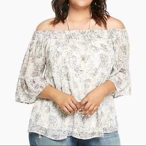 Torrid | Gray & Pink Floral Off Shoulder Blouse